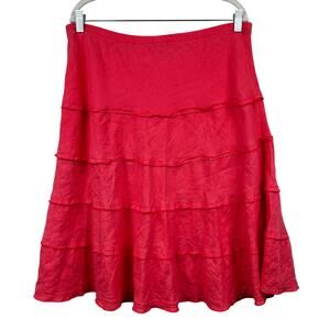 Soft Surrouondings Tiered Skirt Linen Pull On Coral Large A-Line Boho Peasant